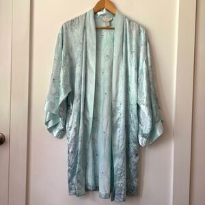 VTG Satin Floral Kimono Robe Light Blue 80s Cottagecore Fairy Ethereal Whimsical